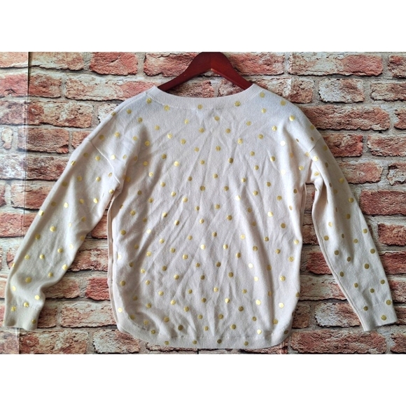Garnet Hill | Ophelia Cashmere Side-Button Sweater - Cream/Gold Polkadot - Picture 8 of 16